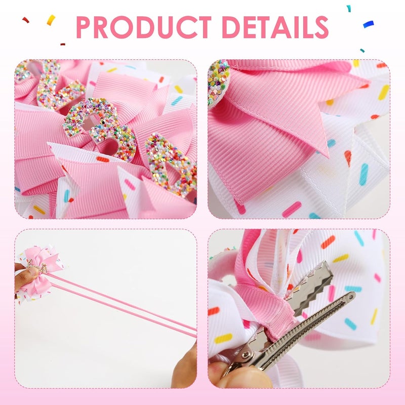 Fancheer Birthday Hair Bow for Baby Girls 1 2 3 4 5 6 Years Sprinkle Decorations Confetti Ice Cream Party Pink Hair Accessories Headband for First 1st Birthday - Image 3